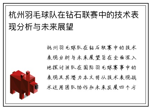 杭州羽毛球队在钻石联赛中的技术表现分析与未来展望